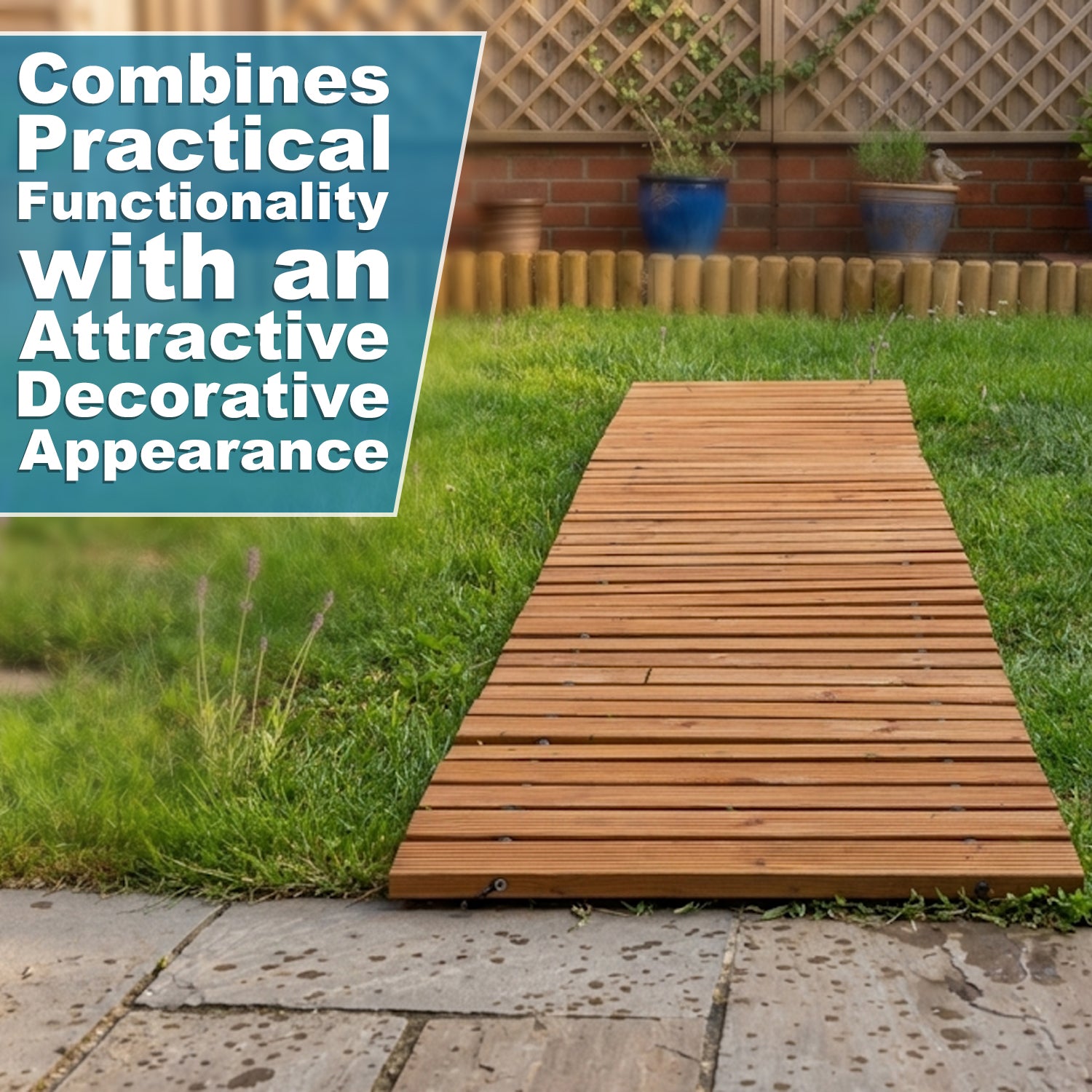 Woodside 32ft Roll Out Garden Walkway – Foldable Fir Wood Garden Pathway for Lawns & Gravel