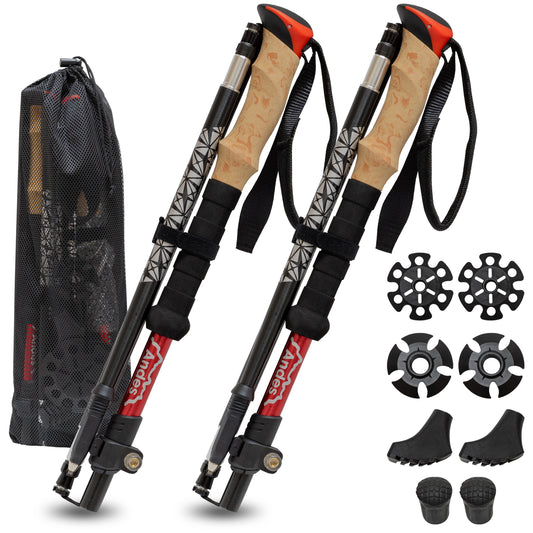 Andes Telescopic Walking/Hiking/Trekking Poles, 2 Pack, Unisex, 3 Section