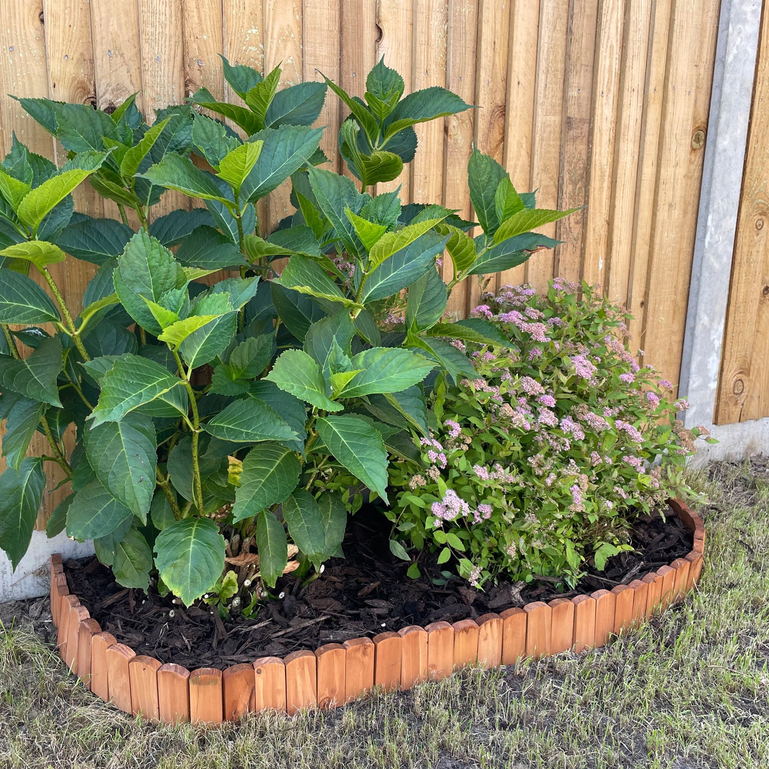 Woodside Wooden Log Roll Border Fence, Staked Garden Edging for Flower Beds