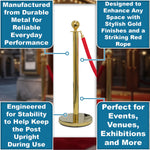 Hausen Gold Crowd Control Barrier System 4 Pack – Queue Management Posts with 3 Ropes - 4.5m Total Length