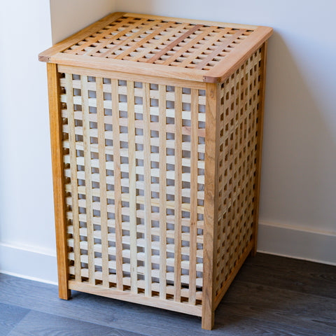 Woodside Large 80L Walnut Wood Lattice Laundry Basket/Bin Storage Box