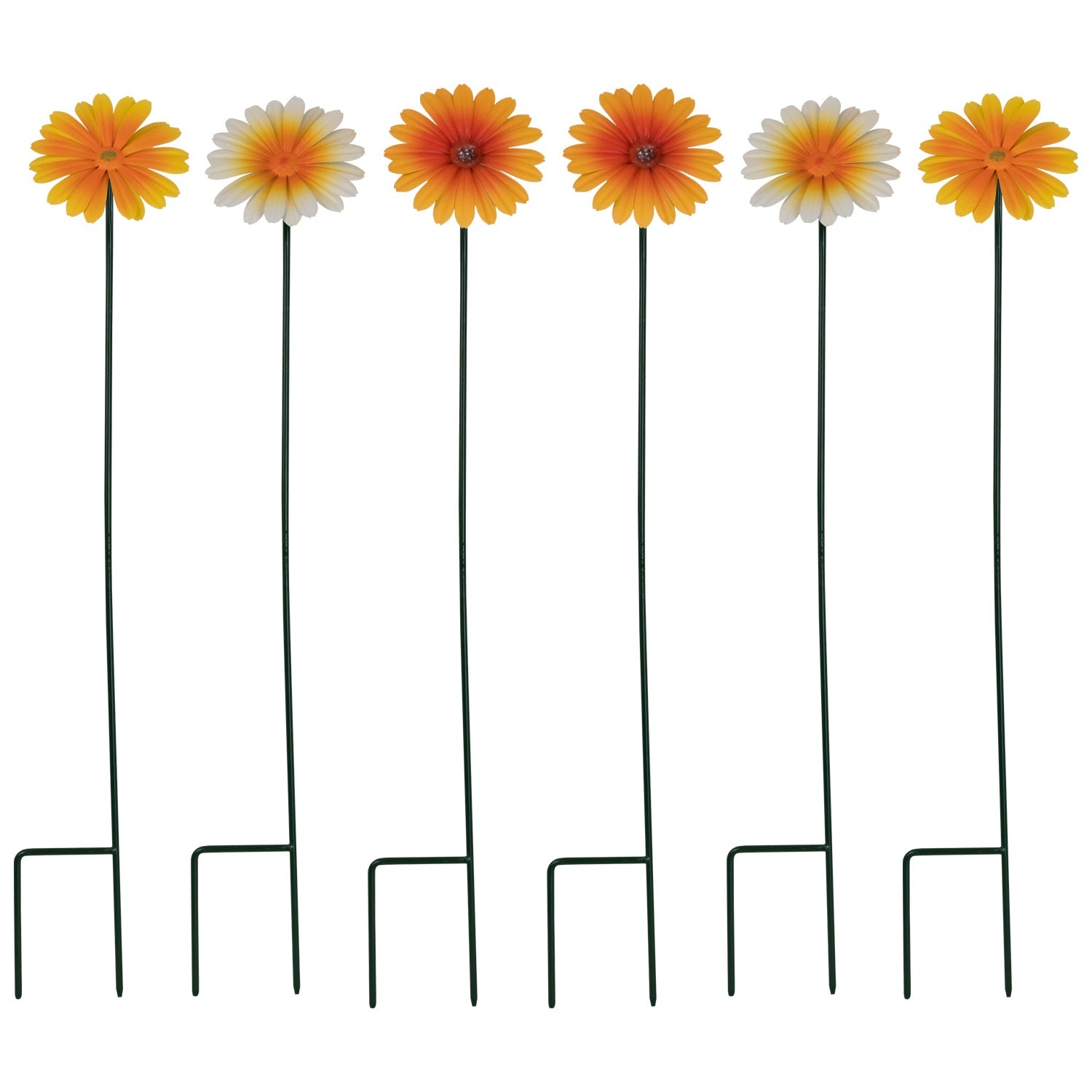 Woodside Yellow & Orange Ornamental Metal Garden Daisy Flower Stakes, Pack of 6