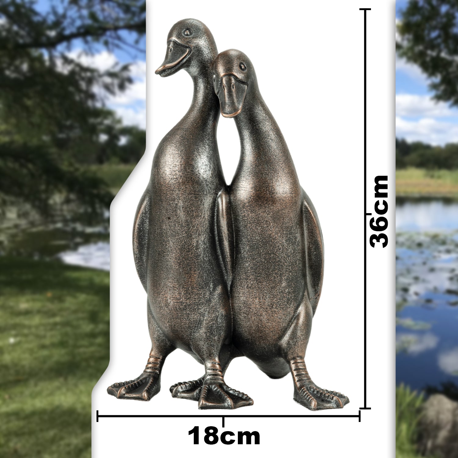 Woodside Large Standing Ducks Garden Ornament Pair Decorative Bronze Effect Resin Duck Statues