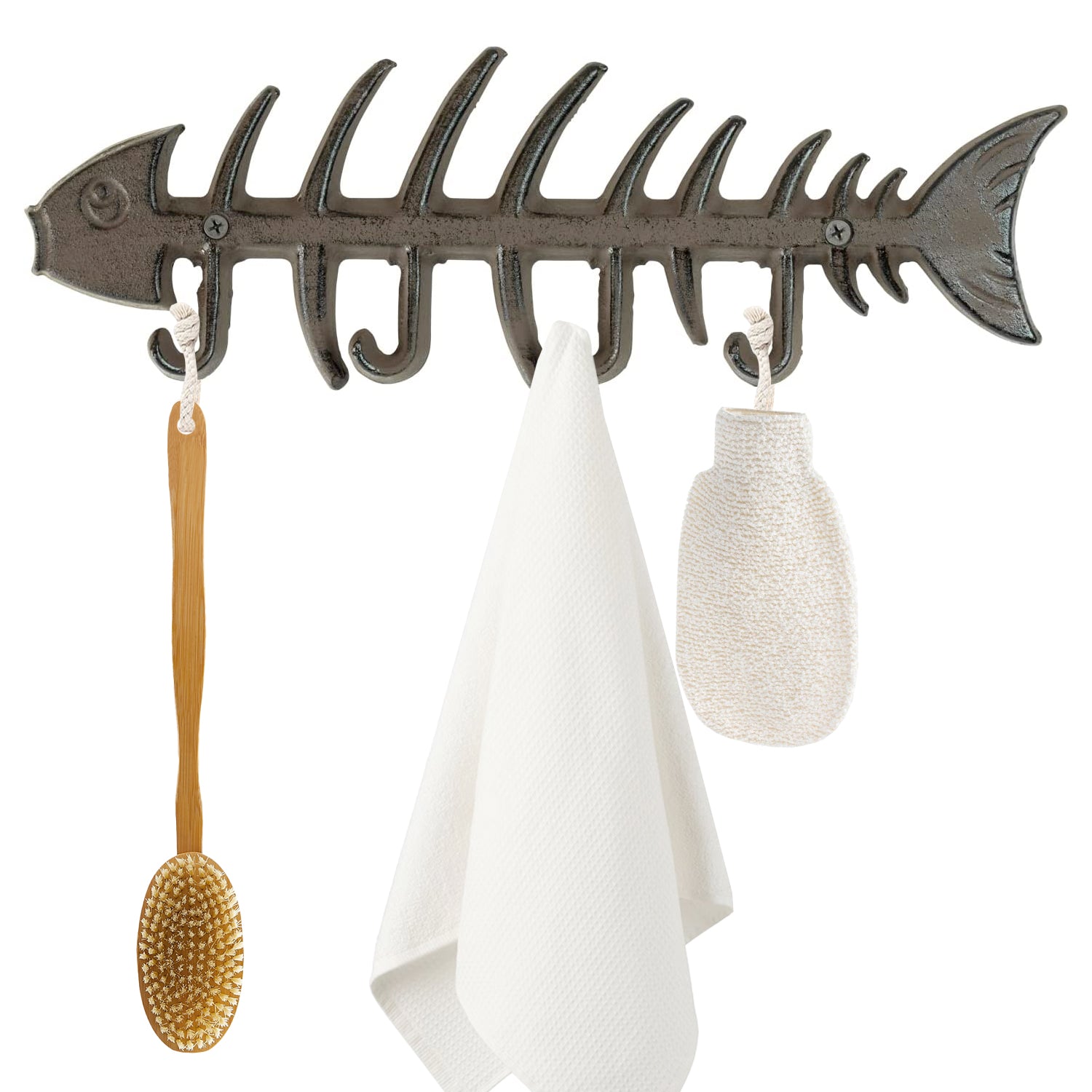 Woodside Decorative Fish Bones Wall Mounted Towel Rack, Cast Iron Rust ...