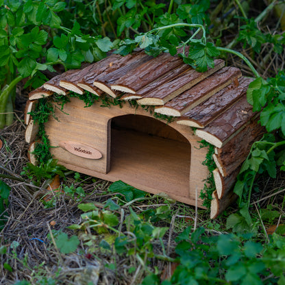 Wooden Hedgehog House with Bark Roof & Natural Straw Nesting Material – Complete Garden Wildlife Kit