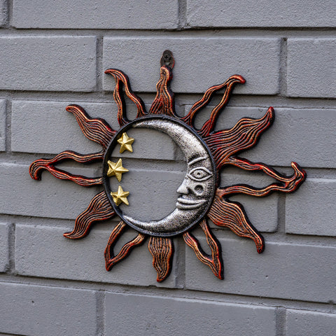 Woodside Wall Mounted Cast Iron Sun/Moon Face Indoor Outdoor Wall Art Decoration