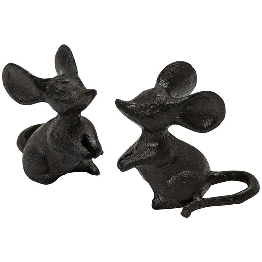 Woodside Cast Iron Mouse Sculpture Indoor/Outdoor Home/Garden Ornaments Pack of 2