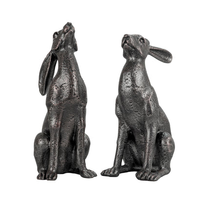 Woodside Large Pair of Moon Gazing Hares Garden Ornament Bronze Effect Resin Decorative Sculpture 38cm