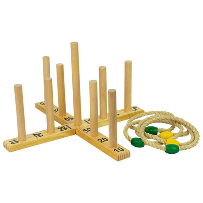 Woodside Garden Quoits Ring Toss Game, Outdoor Family Lawn Fun, 5 Rope 9 Pin