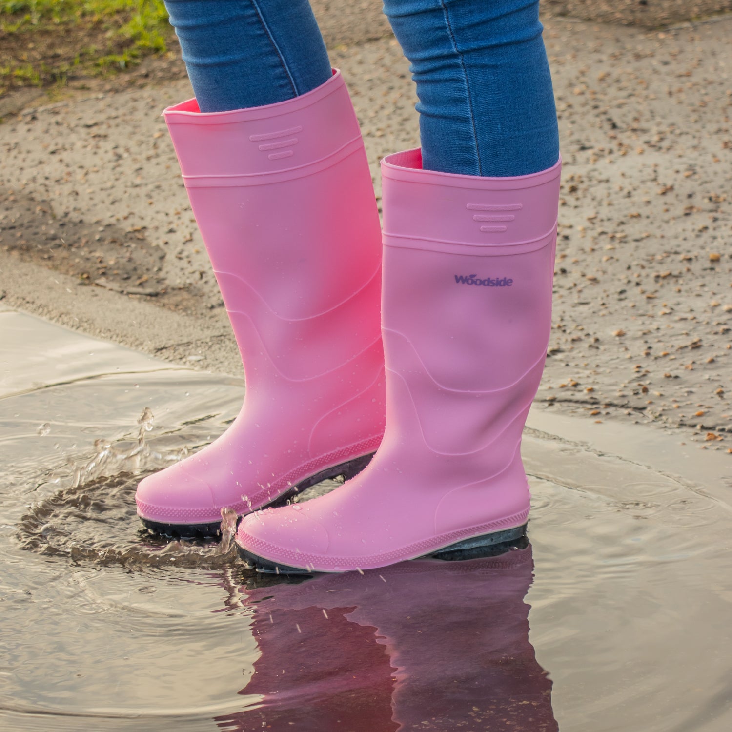 Woodside Pink Waterproof Wellington Garden Festival Boots Ladies/Girls Wellies