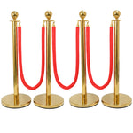 Hausen Gold Crowd Control Barrier System 4 Pack – Queue Management Posts with 3 Ropes - 4.5m Total Length