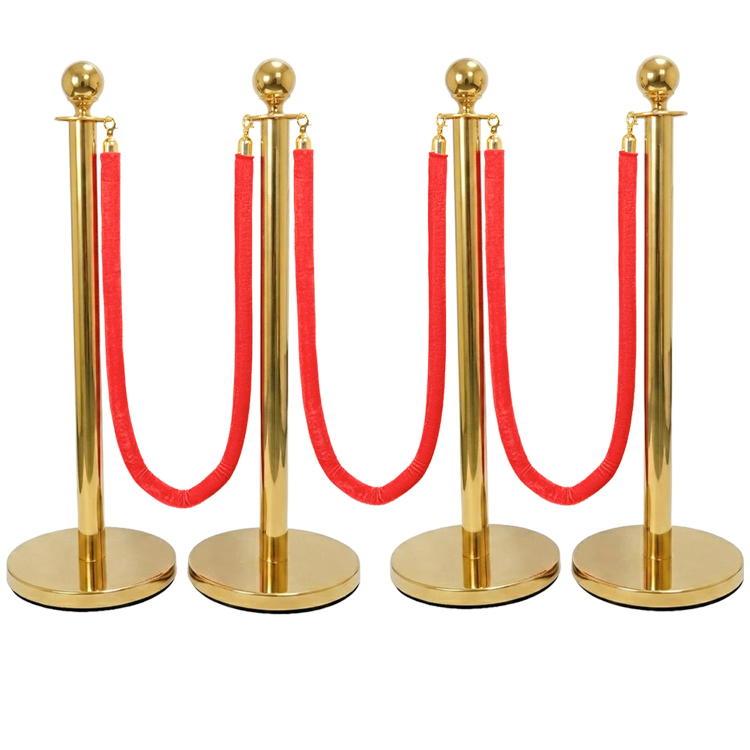 Hausen Gold Crowd Control Barrier System 4 Pack – Queue Management Posts with 3 Ropes - 4.5m Total Length