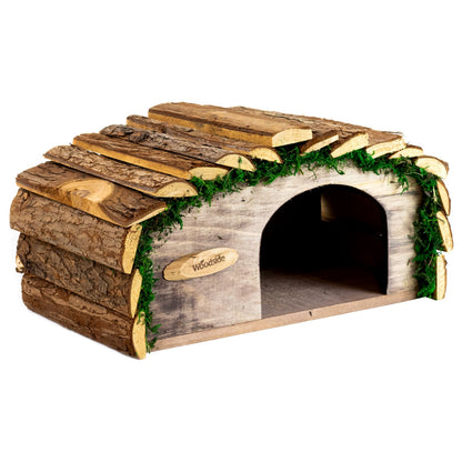 Wooden Hedgehog House with Bark Roof & Natural Straw Nesting Material – Complete Garden Wildlife Kit